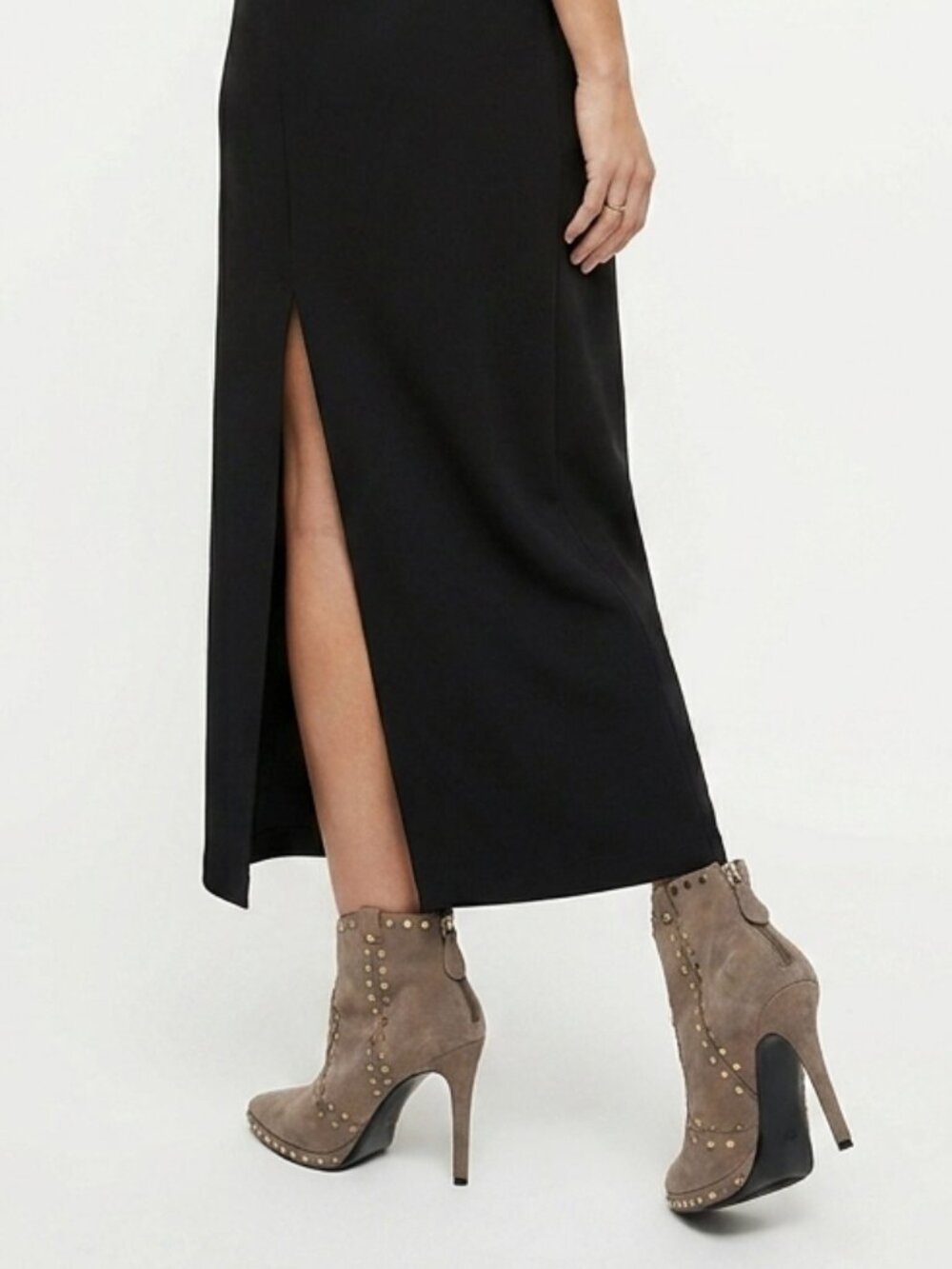 LOLA CRUZ PHOENIX TAUPE GREY STUDDED STILETTO HEELS POINTED TOE BOOTIES - 40 (9)